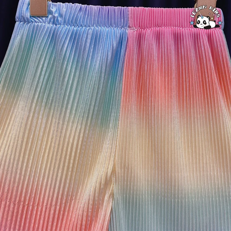 LEZONKIDS - New Custom Rainbow Patch Tie Dye Girls Summer Sports Suit Two Piece Kids Track Suit Set